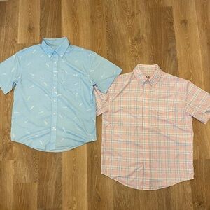 Lot of 2 Huk Men’s Tide Point Short Sleeve Performance Button Down Medium Blue
